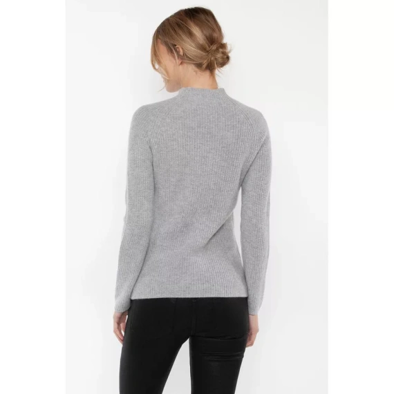 JENNIE LIU Women's 100% Pure Cashmere Long Sleeve Chuncky Rib Funnel Neck Sweater - Image 2