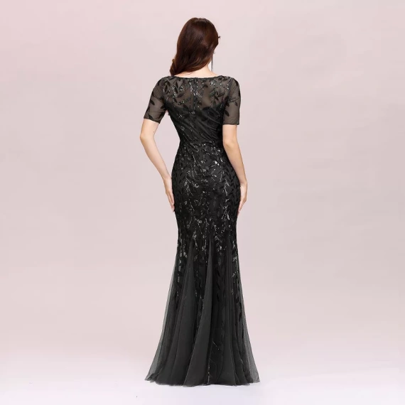 Floral Sequin Print Mermaid Tulle Evening Dress - Image 3