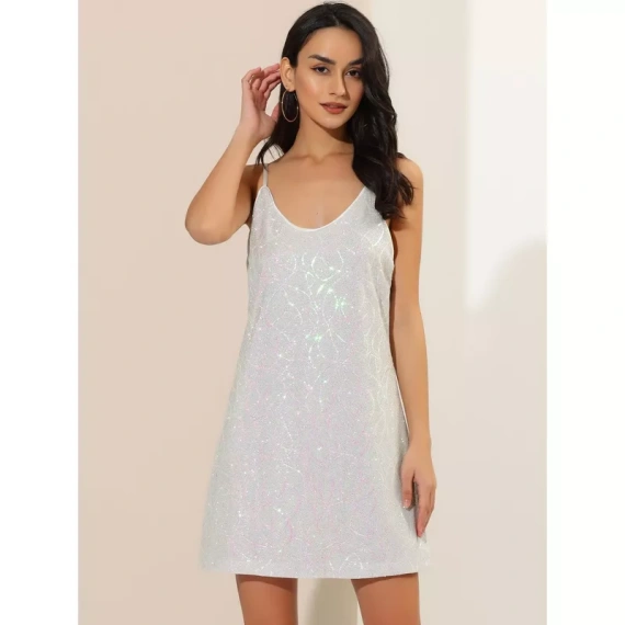 Allegra K Women's Halloween Glitter Sequin Spaghetti Strap V Neck Party Cocktail Sparkly Mini Dress - Image 3