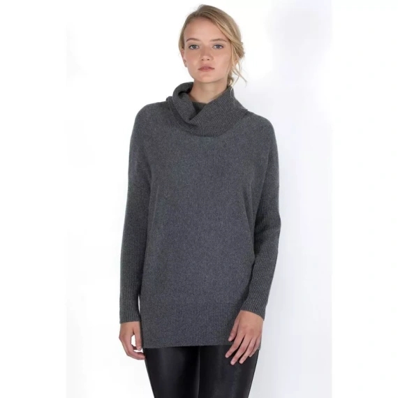 JENNIE LIU Women's 100% Pure Cashmere Cocoon Dolman Sleeve Cowlneck Sweater