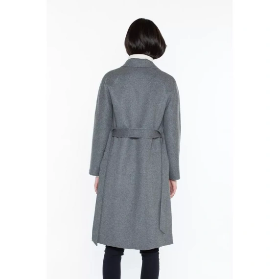 JENNIE LIU Women's Cashmere Wool Double Face Overcoat with Belt - Image 3