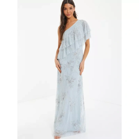QUIZ Women's One-Shoulder Embellished Evening Dress