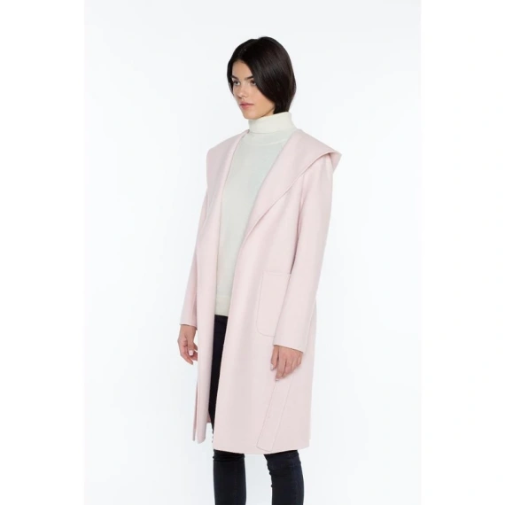 JENNIE LIU Women's Cashmere Wool Double Face Hooded Overcoat with Belt - Image 2