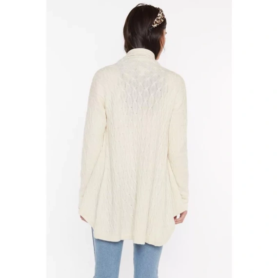 JENNIE LIU Women's 100% Pure Cashmere 4-ply Cable-knit Drape-front Open Cardigan Sweater - Image 3