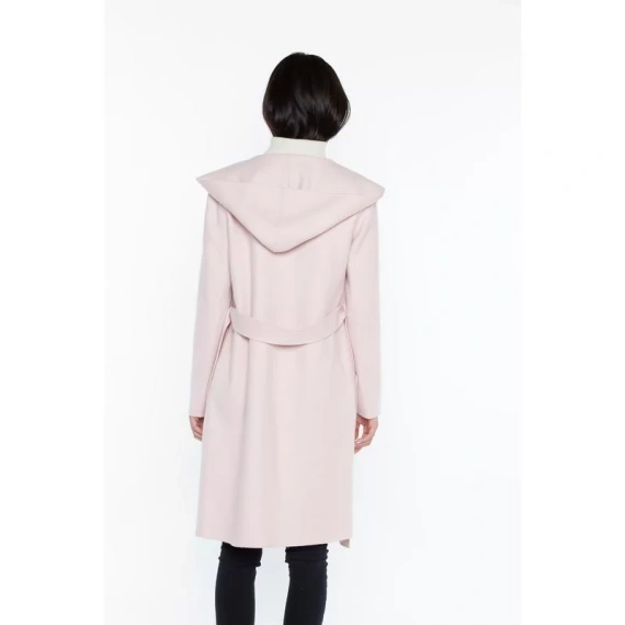 JENNIE LIU Women's Cashmere Wool Double Face Hooded Overcoat with Belt - Image 3