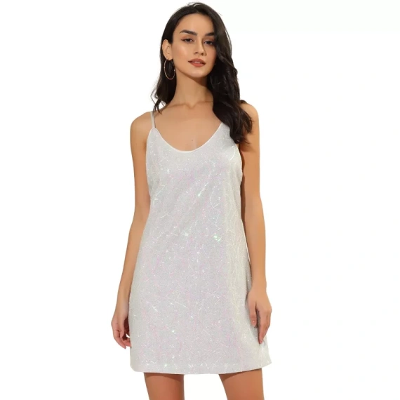 Allegra K Women's Halloween Glitter Sequin Spaghetti Strap V Neck Party Cocktail Sparkly Mini Dress