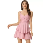 Allegra K Women's Spaghetti Straps Dress Crisscross Ruffles Tiered Layered Dresses