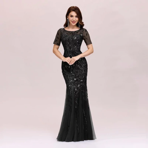 Floral Sequin Print Mermaid Tulle Evening Dress - Image 2