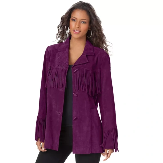 Roaman's Women's Plus Size Fringe Suede Jacket