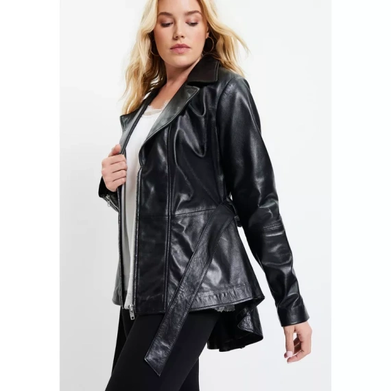 June + Vie by Roaman's Women's Plus Size High-Low Peplum Leather Jacket - Image 3