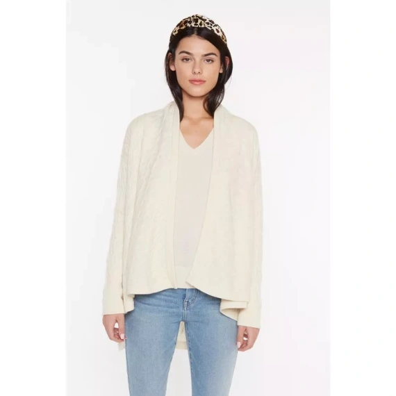 JENNIE LIU Women's 100% Pure Cashmere 4-ply Cable-knit Drape-front Open Cardigan Sweater - Image 2