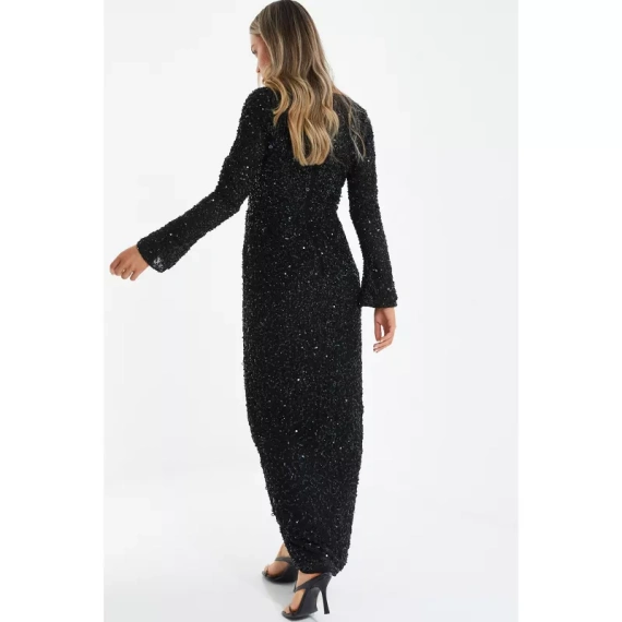 QUIZ Women's Long Sleeve Sequin Wrap Evening Dress - Image 3